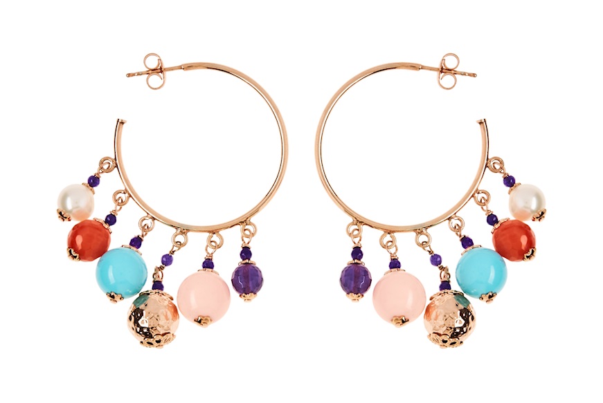 Earrings silver rosé with amethyst, coral and turquoise Luisa della Salda