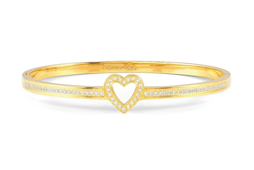 Bracciale Pretty Bangles acciaio dorato cuore con zirconi Nomination