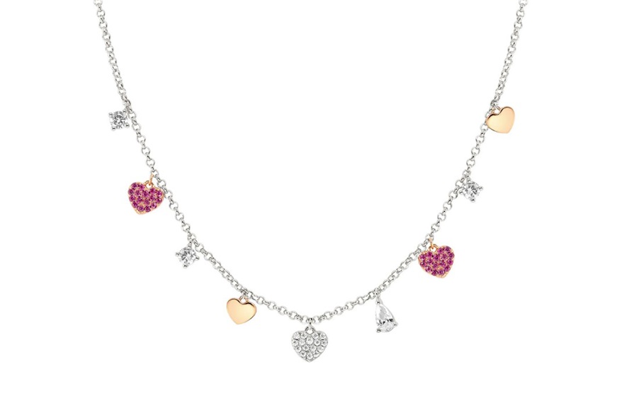Necklace Lucentissima silver with heart charms and zircons Nomination