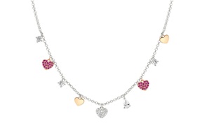 Collana Lucentissima argento con charms cuori e zirconi