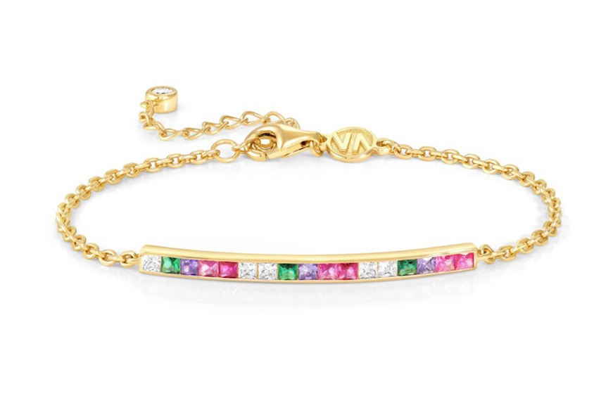 Bracciale Carismatica argento dorato con barretta centrale e zirconi multicolore Nomination