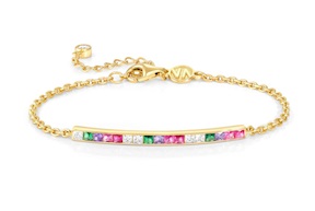 Bracciale Carismatica argento dorato con barretta centrale e zirconi multicolore