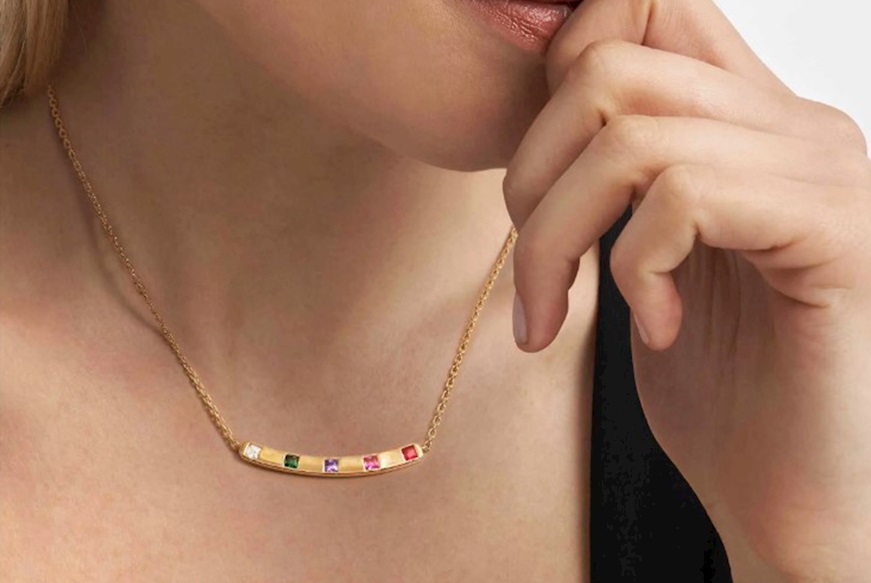 Necklace Carismatica silver golden with central bar and multicolored zircons Nomination