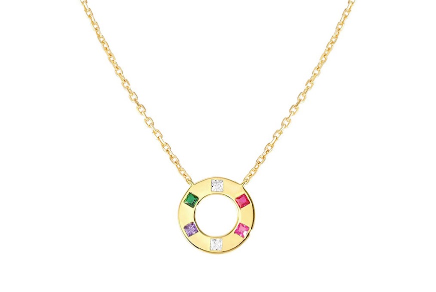 Necklace Carismatica silver golden with central round and multicolored zircons Nomination