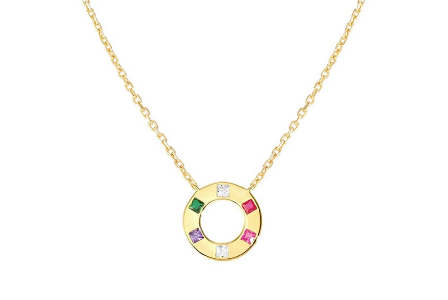 Necklace Carismatica silver golden with central round and multicolored zircons Nomination
