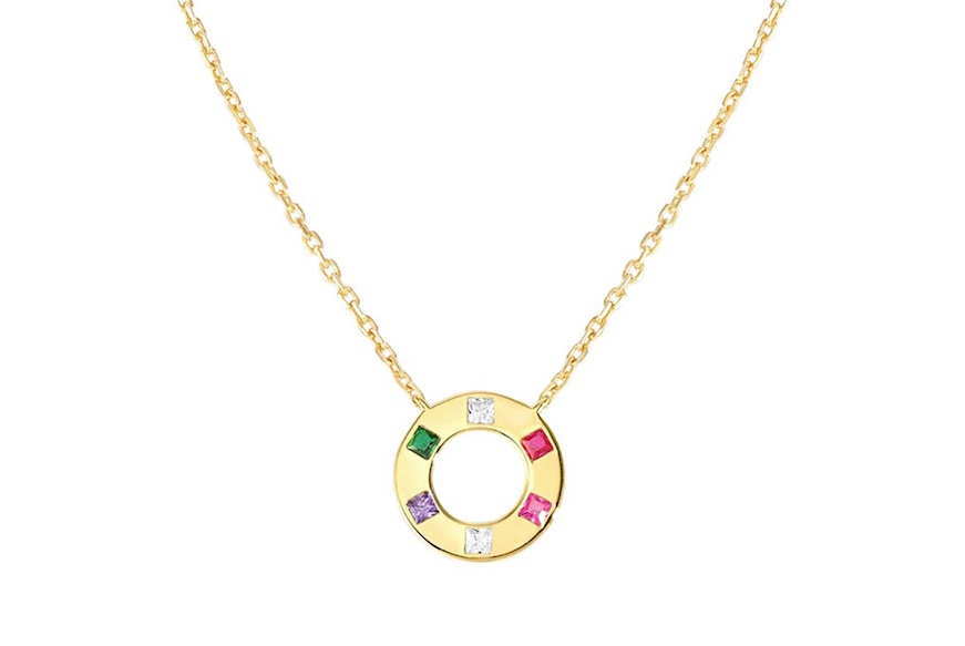 Collana Carismatica argento dorato con tondo centrale e zirconi multicolore Nomination