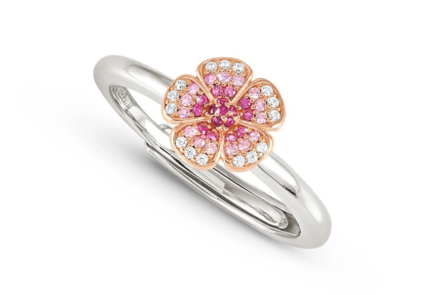 Ring Crysalis silver gold with pink zircon flower Nomination