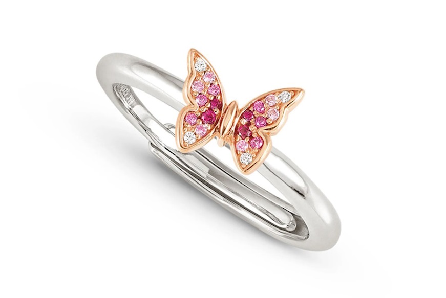 Ring Crysalis silver gold with pink zircon butterfly Nomination