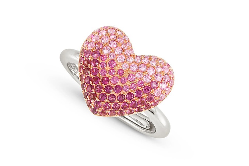 Ring Crysalis silver gold with pink zircon heart Nomination