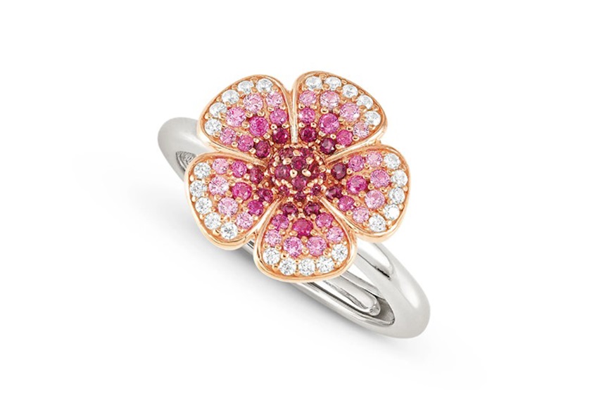 Ring Crysalis silver gold with pink zircon flower Nomination