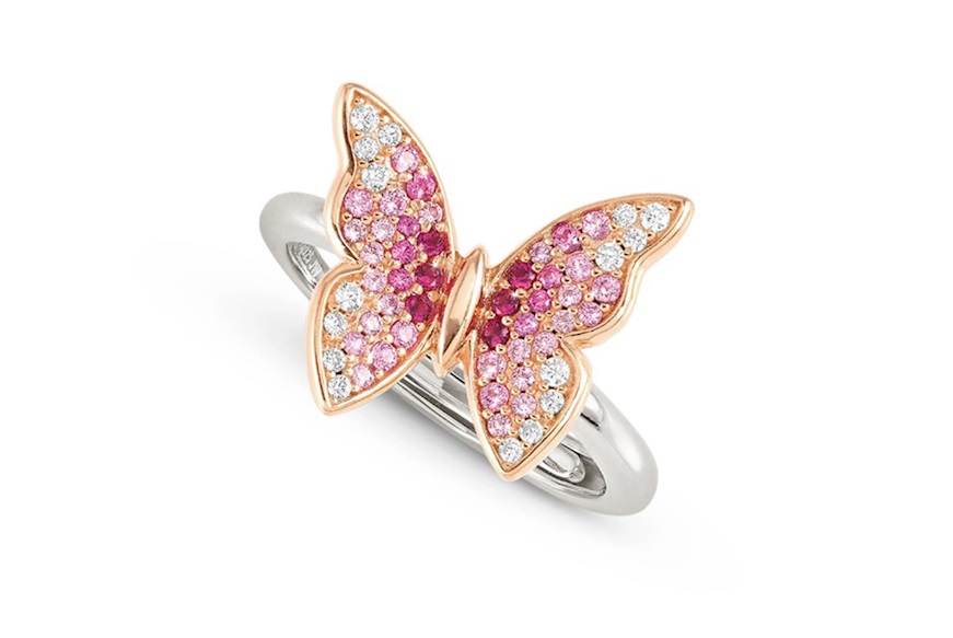 Ring Crysalis silver gold with pink zircon butterfly Nomination
