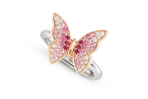 Anello Crysalis argento dorato con farfalla di zirconi rosa