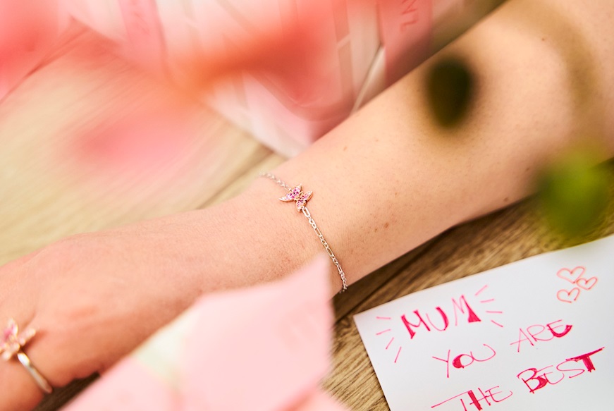 Bracelet Crysalis silver gold with pink zircon butterfly Nomination