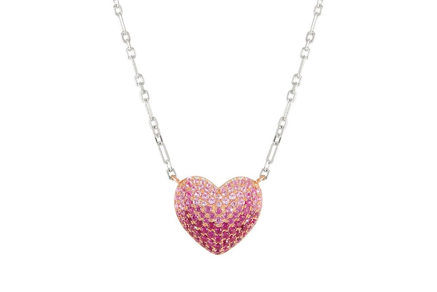 Necklace Crysalis silver gold with pink zircon heart Nomination