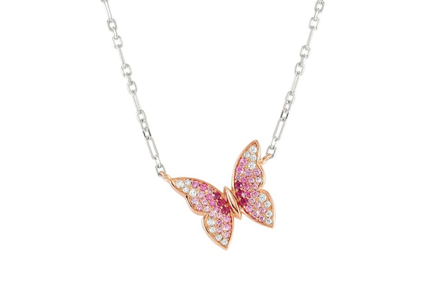 Collana Crysalis argento dorato con farfalla di zirconi rosa Nomination
