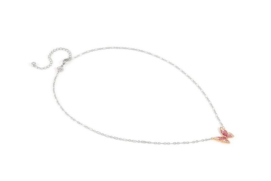 Necklace Crysalis silver gold with pink zircon butterfly Nomination