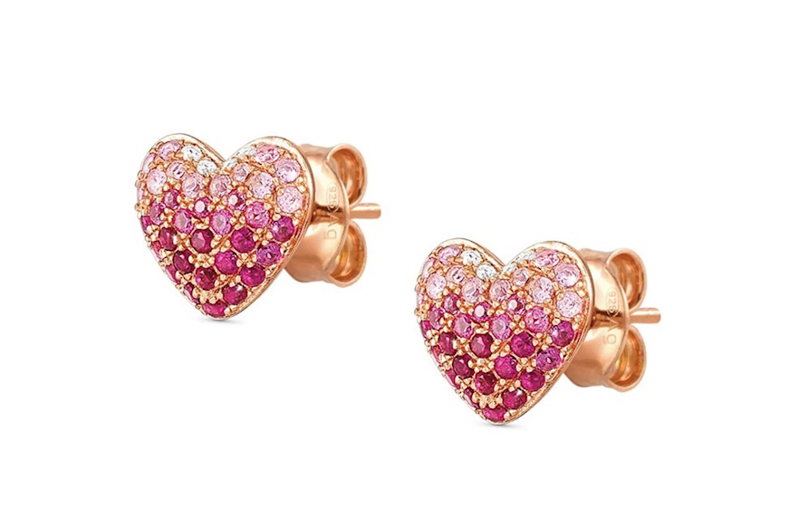 Orecchini Crysalis argento dorato con cuore di zirconi rosa Nomination