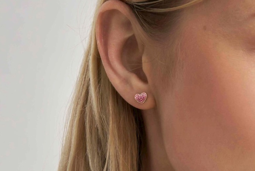 Orecchini Crysalis argento dorato con cuore di zirconi rosa Nomination