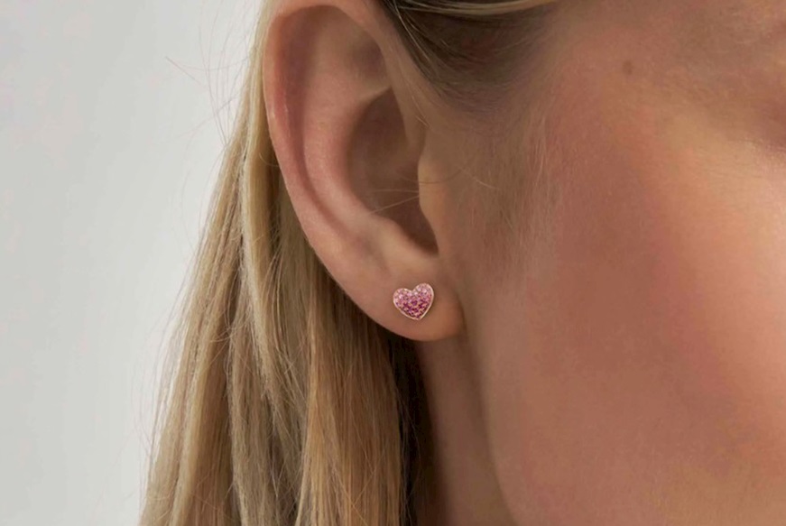 Orecchini Crysalis argento dorato con cuore di zirconi rosa Nomination