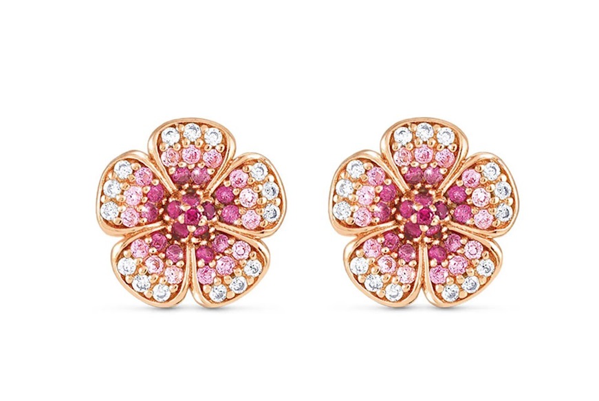 Earrings Crysalis silver gold with pink zircon flower Nomination