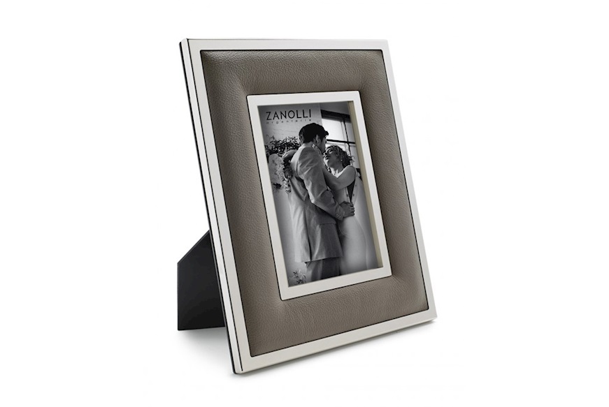 Picture frame steel and taupe leather Selezione Zanolli