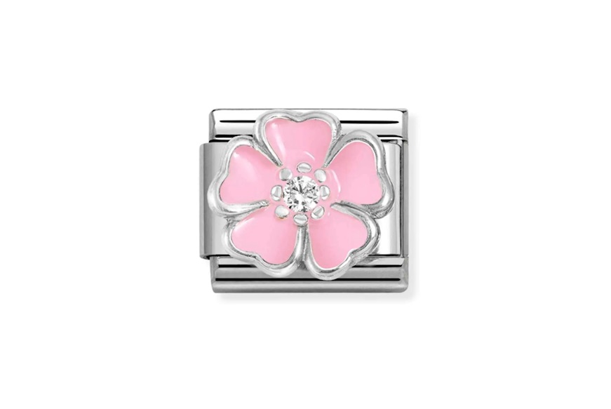 Fiore Rosa Composable acciaio argento e zirconi Nomination