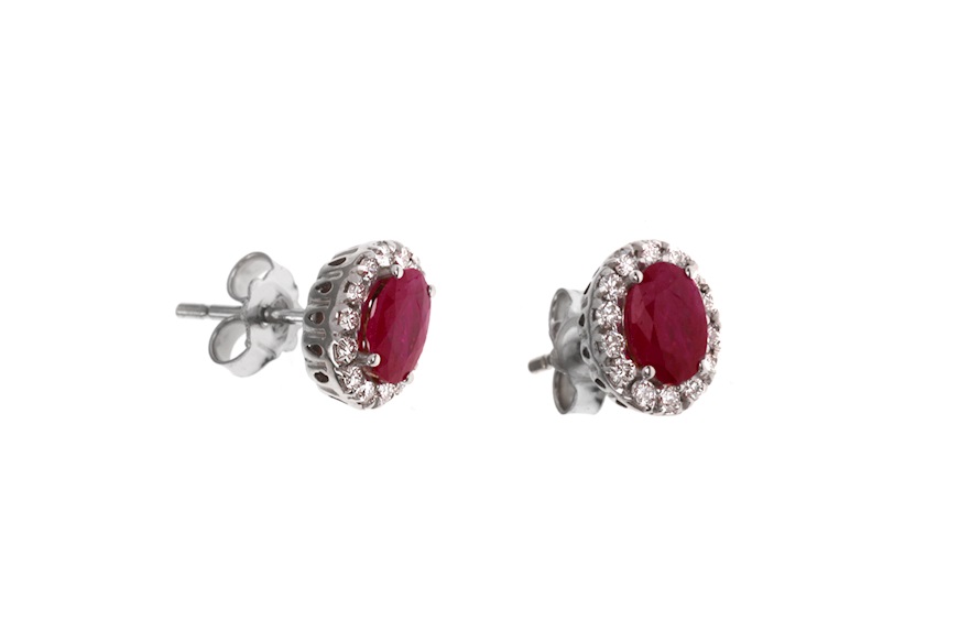 Earrings gold 750‰ oval ruby and diamonds Selezione Zanolli