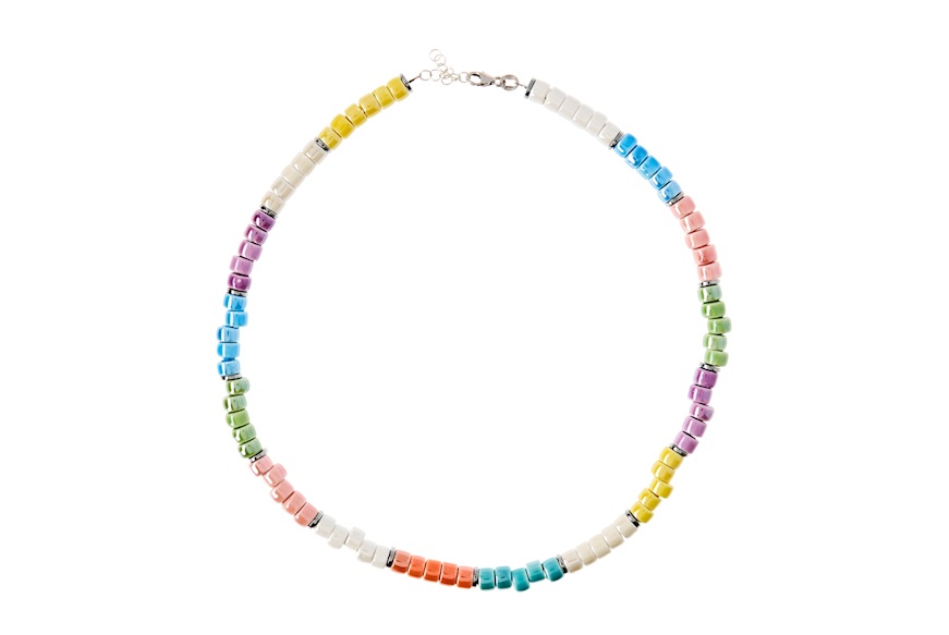 Collana con cilindri in ceramica multicolore Selezione Zanolli