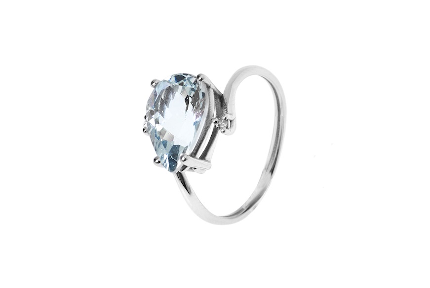 Ring gold 750‰ with aquamarine drop and diamonds Selezione Zanolli