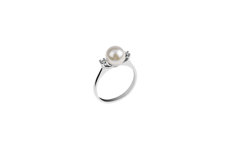 Ring Azzurra gold 750‰ with white pearl and diamonds Selezione Zanolli