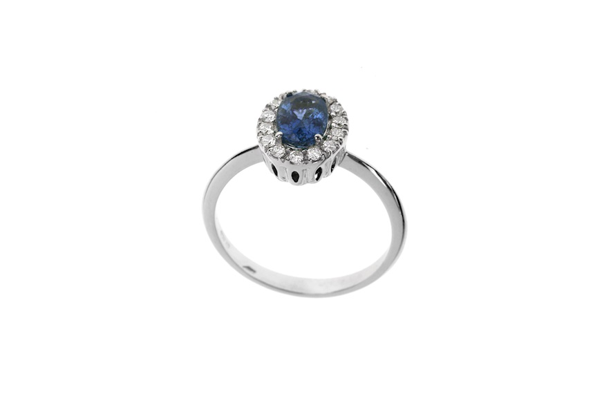 Anello oro 750‰ con diamanti e zaffiro ovale Selezione Zanolli