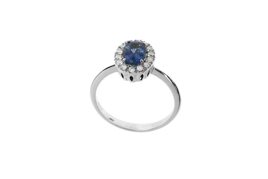 Ring gold 750‰ oval sapphire and diamonds Selezione Zanolli