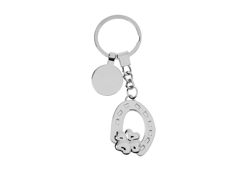 Portachiavi Ferro di Cavallo silver plated con quadrifoglio e targhetta tonda Selezione Zanolli