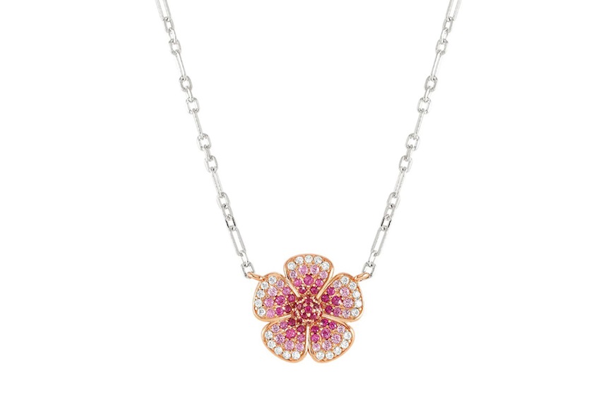 Collana Crysalis argento dorato con fiore di zirconi rosa Nomination