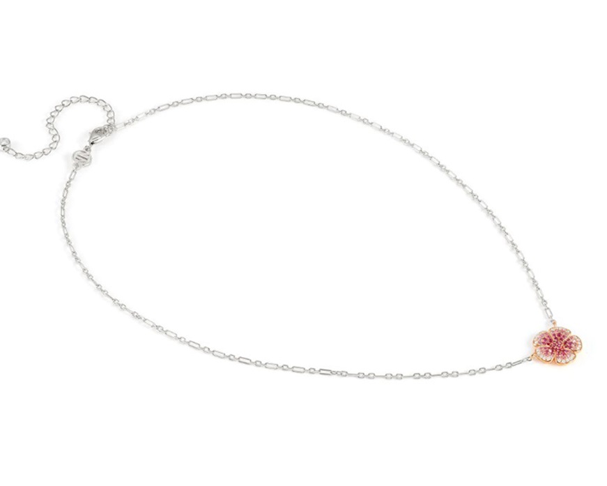 Collana Argento 925 Con Ciondolo Fiore Di Ciliegio E Zirconi Rosa Chiaro – Regalo Per Mamma, Moglie, Fidanzata