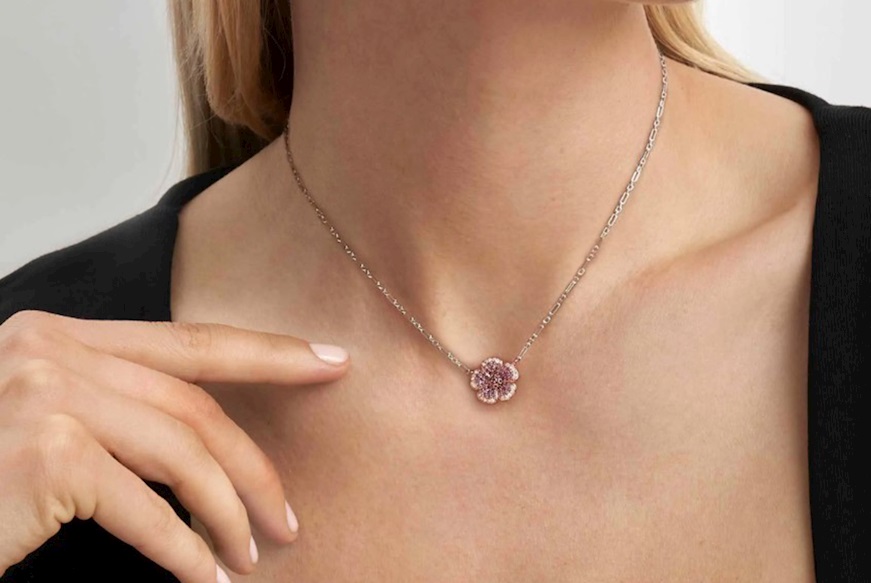 Collana Crysalis argento dorato con fiore di zirconi rosa Nomination