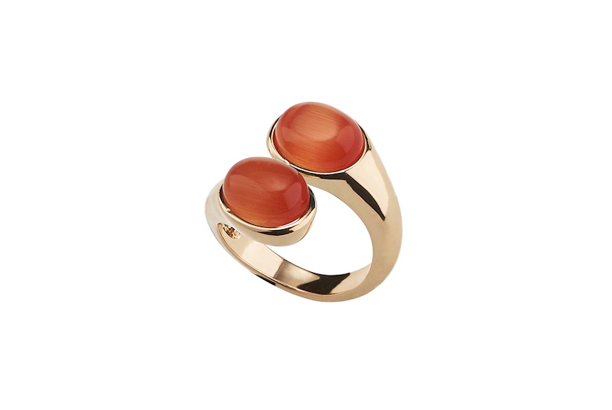 Ring Crystal Magic brass in golden brass with orange cat's eye Sovrani