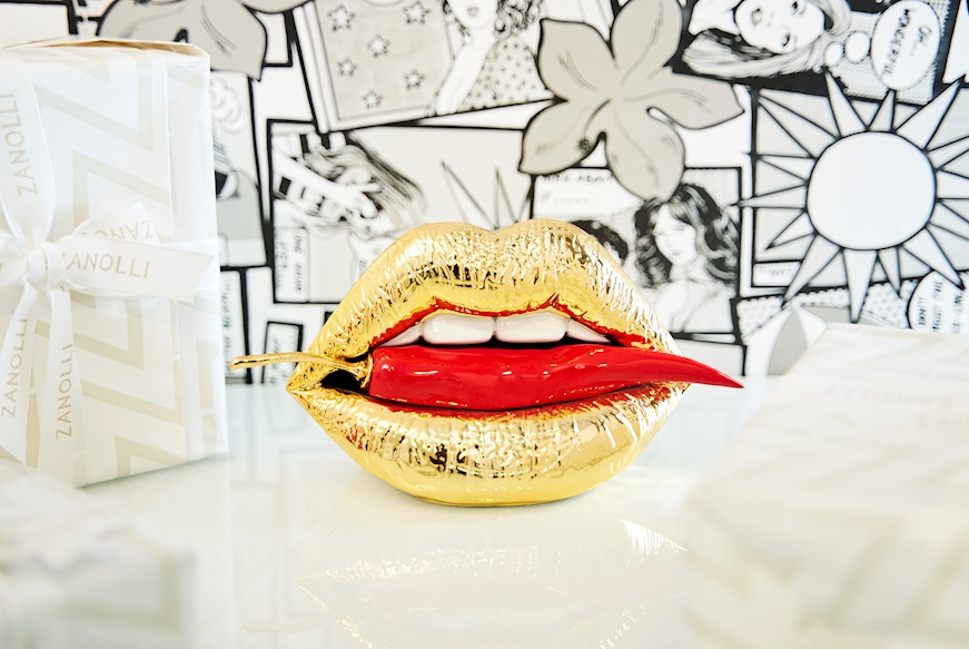 Scultura Bocca oro e peperoncino rosso Selezione Zanolli