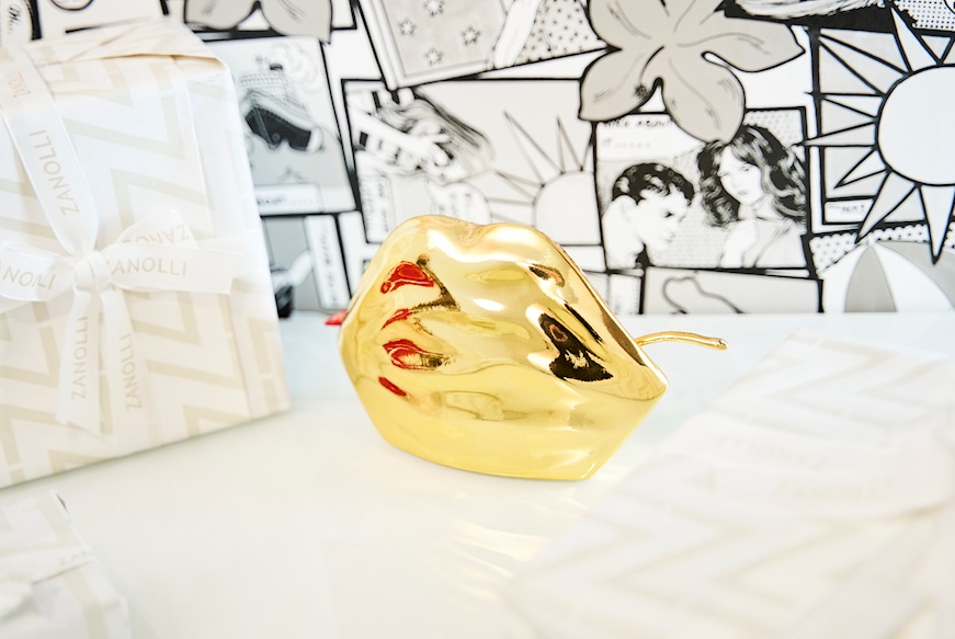 Scultura Bocca oro e peperoncino rosso Selezione Zanolli