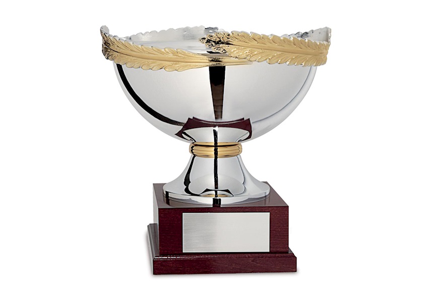 Coppa in ottone argentato e dorato con base in legno Selezione Zanolli