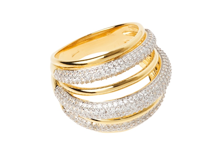 Ring silver golden finish with zircons Sovrani
