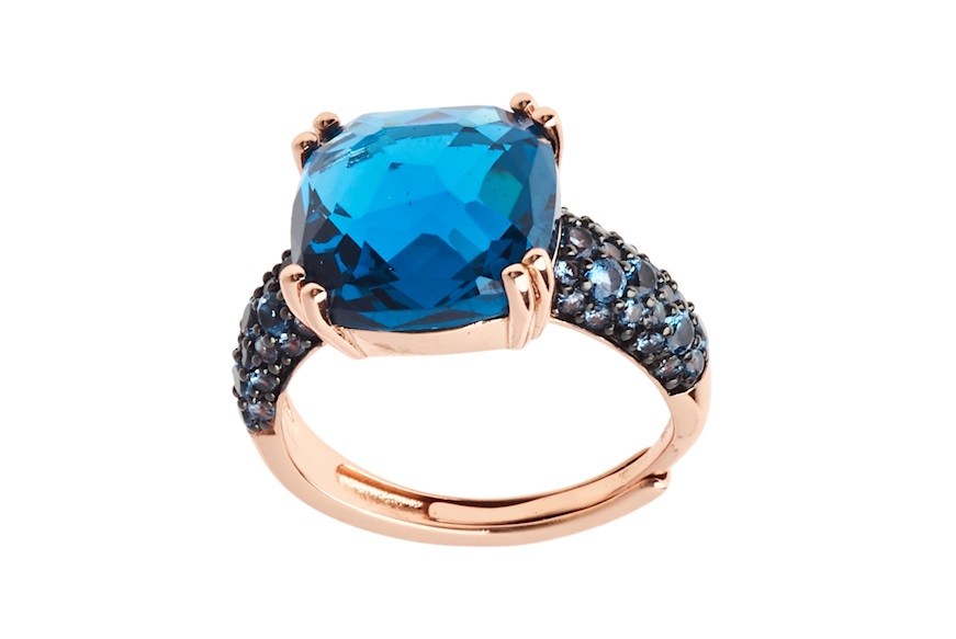 Anello argento rosè con zircone verde petrolio Sovrani