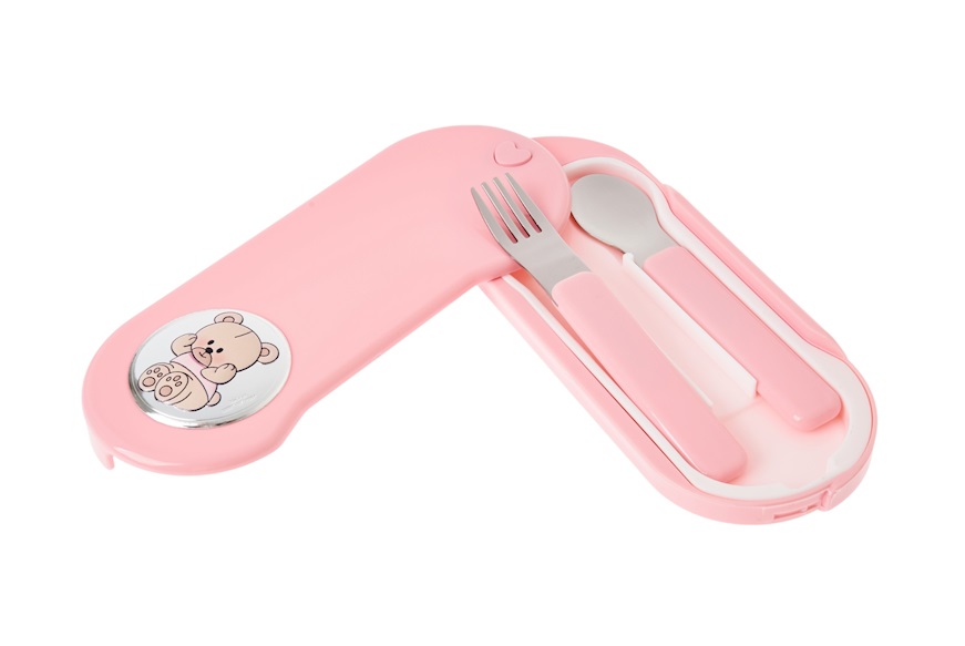 Baby cutlery set Teddy Bear pink Selezione Zanolli