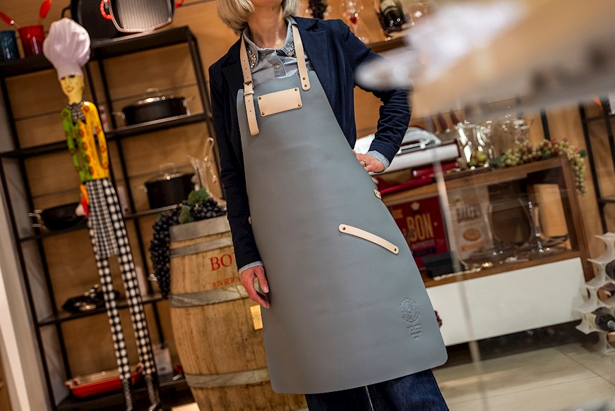 Grembiule Chef Elegance pelle grigia Pozzi Milano