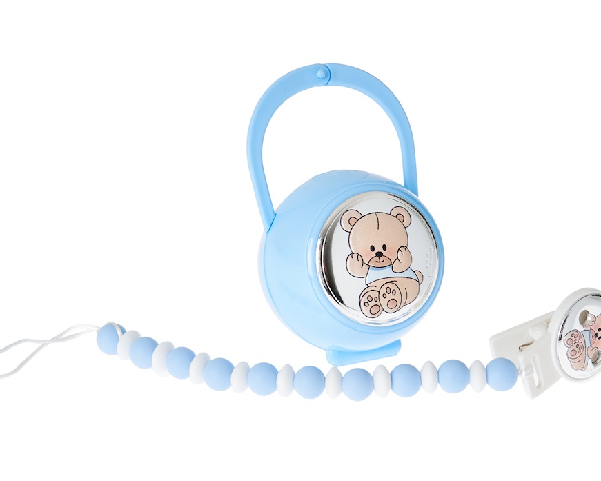 Set spilla e box portaciuccio Orsetto celeste (2 pezzi) Selezione Zanolli