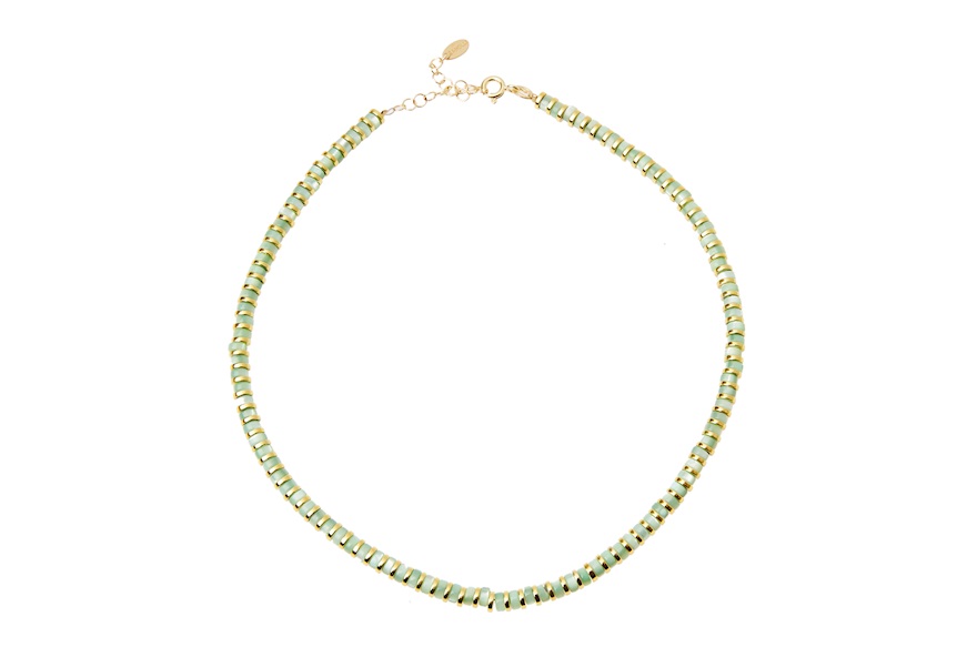 Collana argento dorato con tondi in ceramica verde acqua Selezione Zanolli