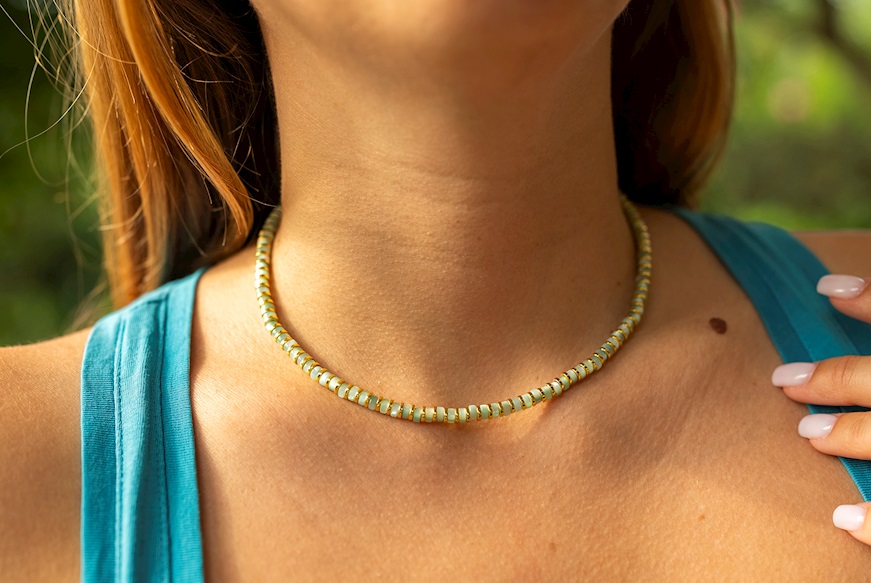 Collana argento dorato con tondi in ceramica verde acqua Selezione Zanolli