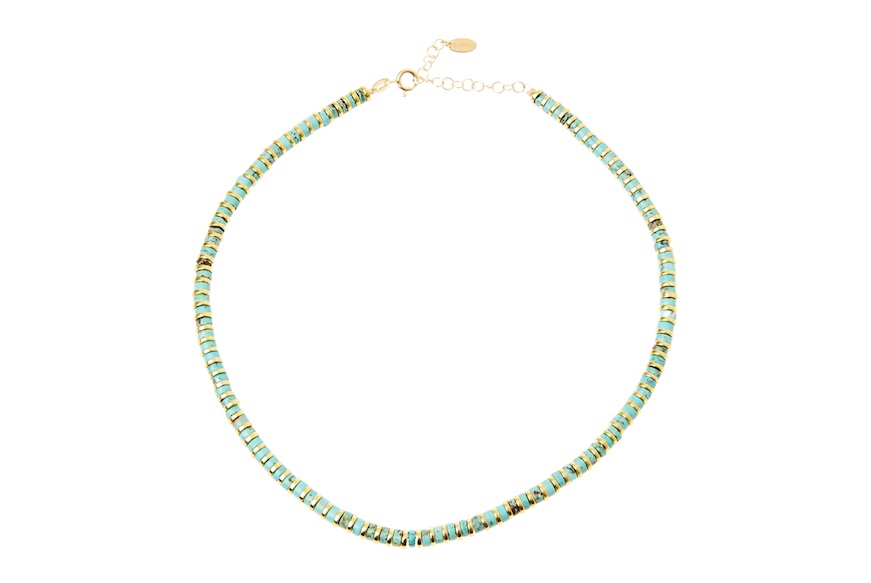 Collana argento dorato con tondi in ceramica verde chiaro Selezione Zanolli