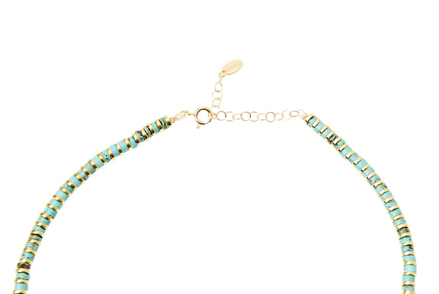 Collana argento dorato con tondi in ceramica verde chiaro Selezione Zanolli