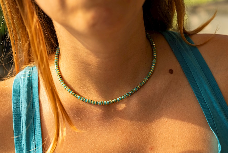 Collana argento dorato con tondi in ceramica verde chiaro Selezione Zanolli